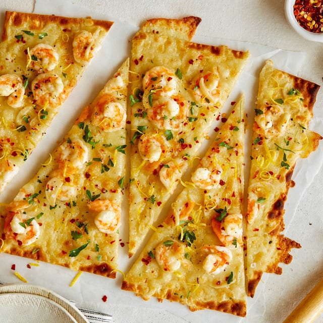 Shrimp Flat Bread Pizza.